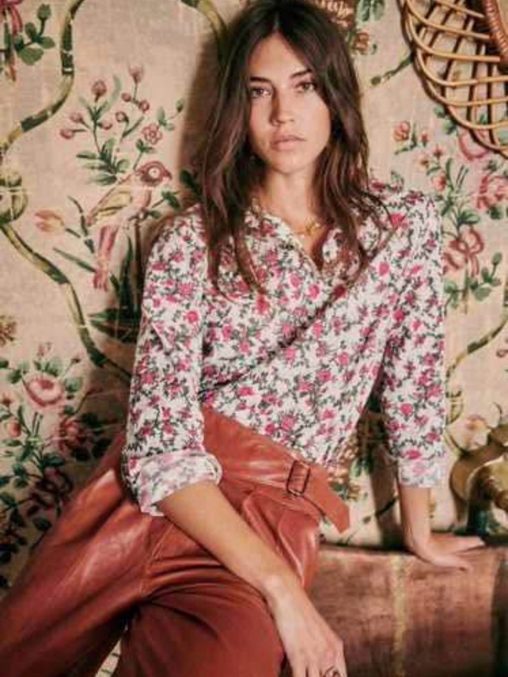 Floral Button-Up Shirt - Pink & White